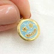 Diamond Sterling Silver Round Star Smiley Enamel Charm